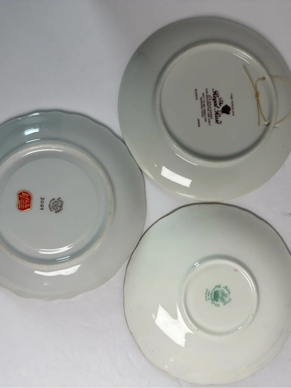 Decorative Rose-Print Porcelain Plate in Pink and Yellow lot of 3